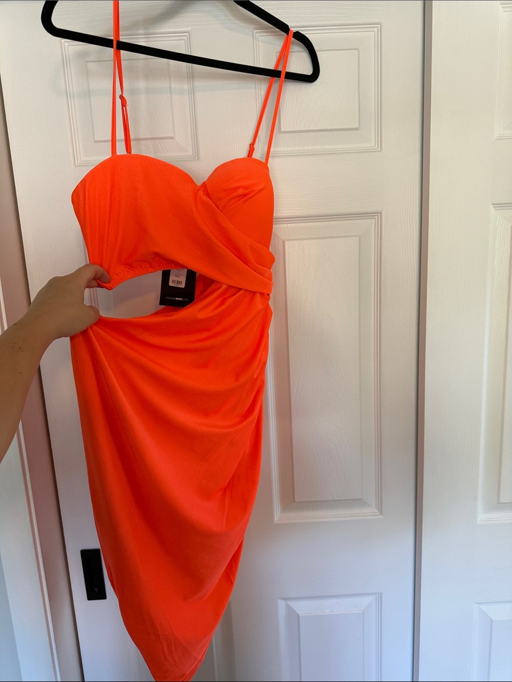 Fashion Nova Neon Orange Spaghetti-Strap Cutout Dress